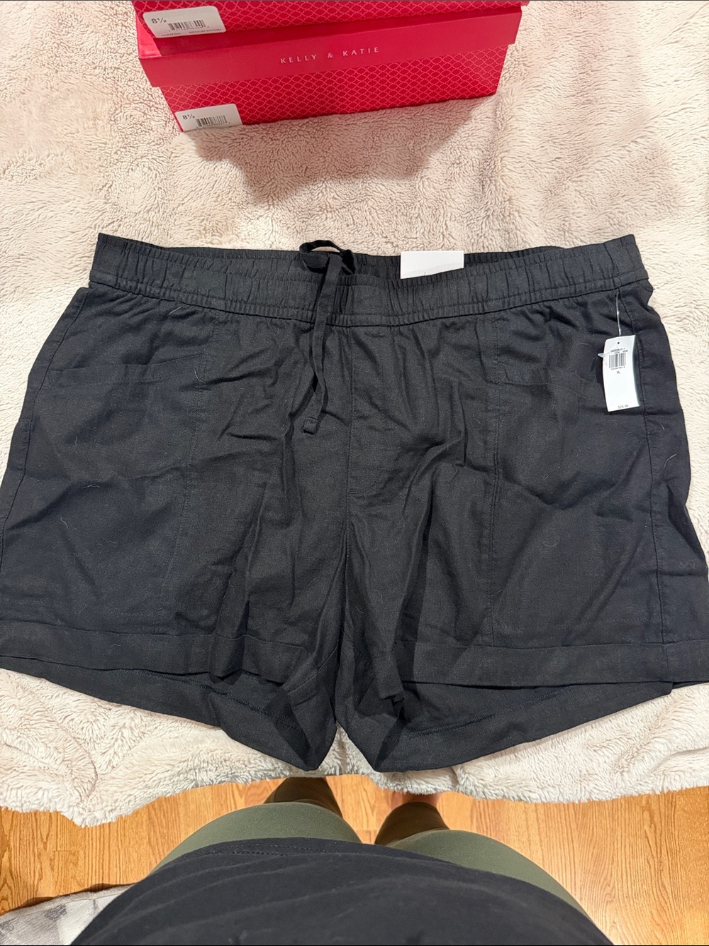 Womens Black Drawstring Linen Blend Shorts